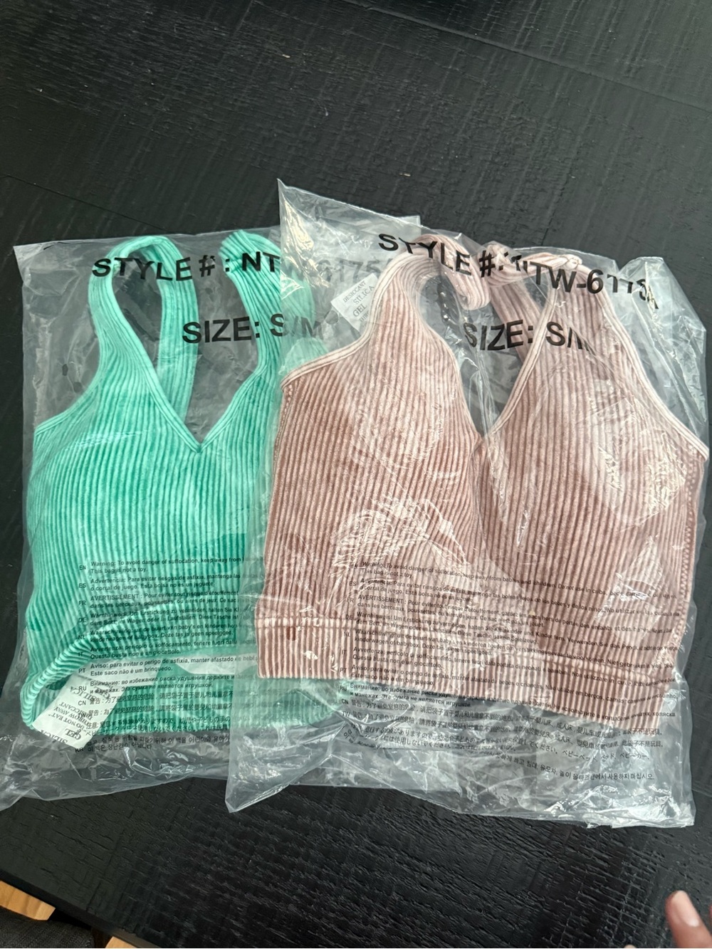 Zenana Ribbed V-Neck Bralette Tank Top - Green and Mauve- both pieces included